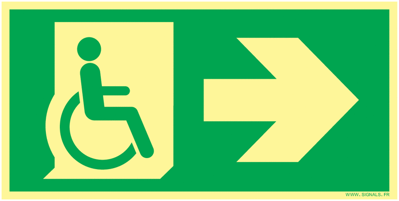Panneaux 25*13 photoluminescent sortie personne mobilité réduite 