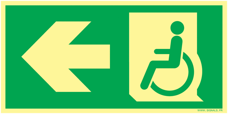 Panneaux 25*13 photoluminescent sortie gauche personne à mobilité réduite 